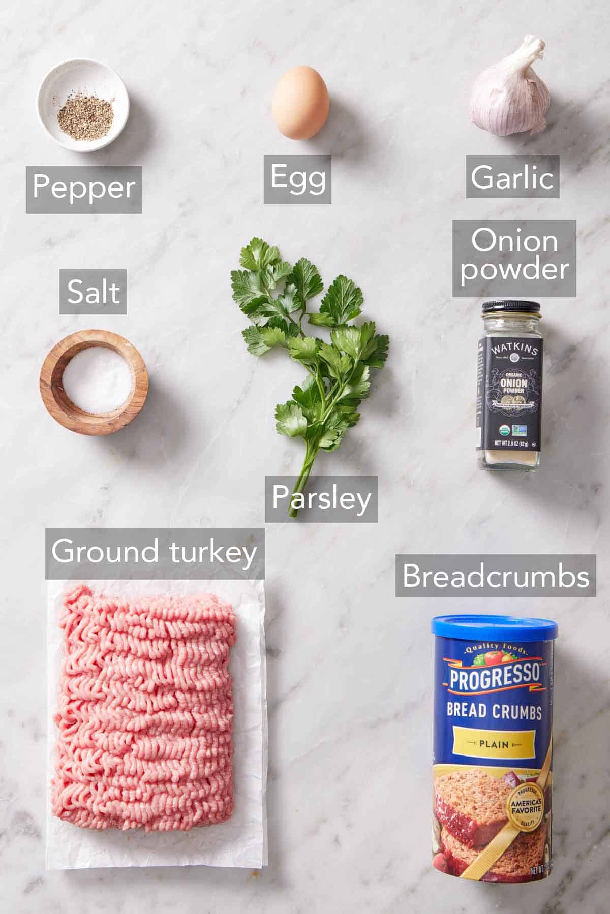 Ingredients needed to make air fryer turkey meatballs.