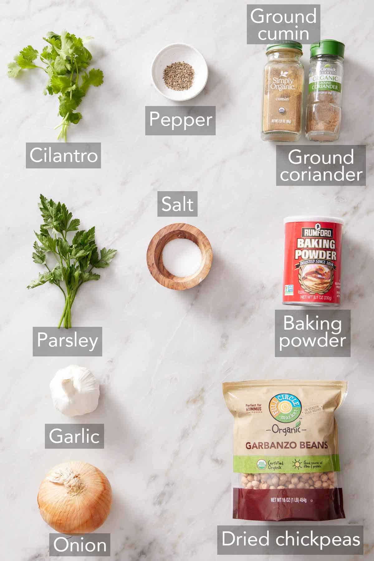 Ingredients needed to make air fryer falafel.