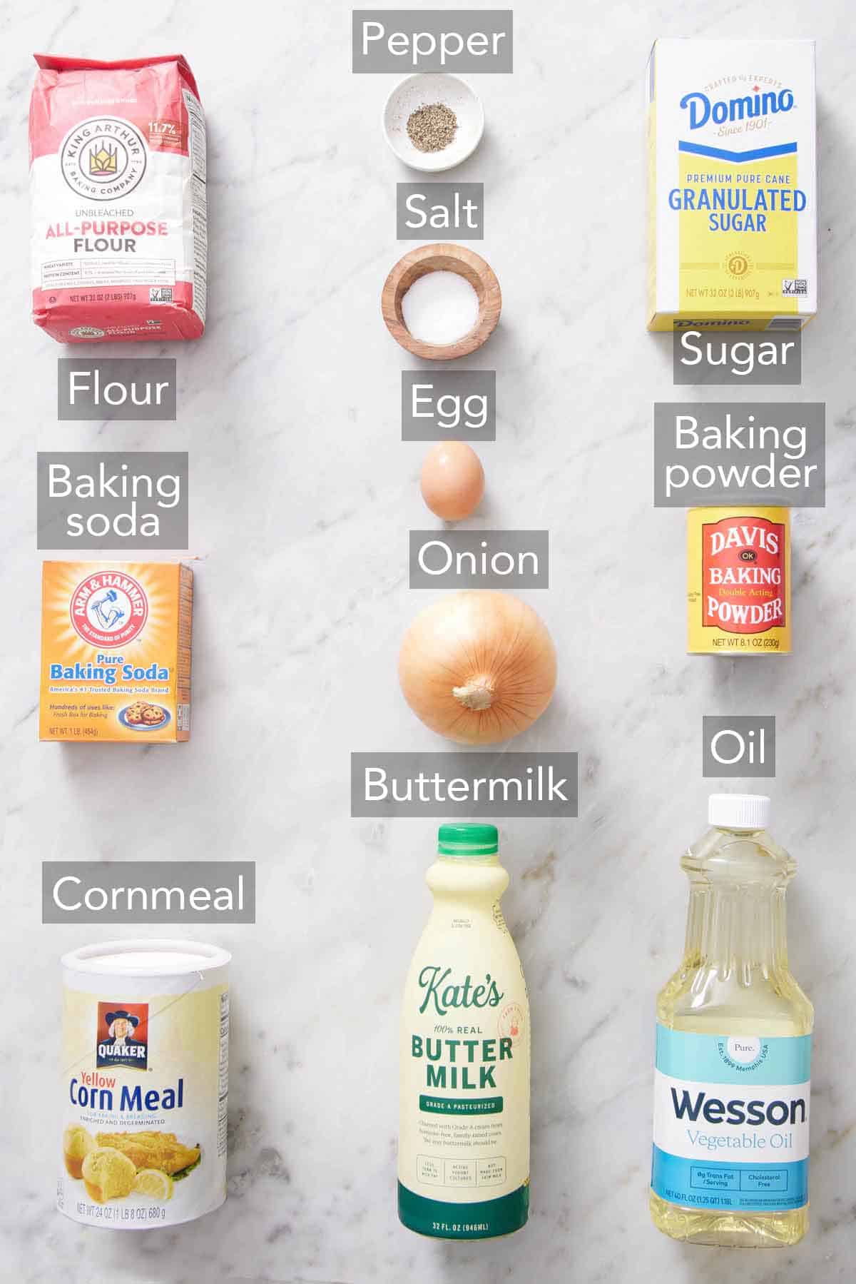 Ingredients needed to make hush puppies.