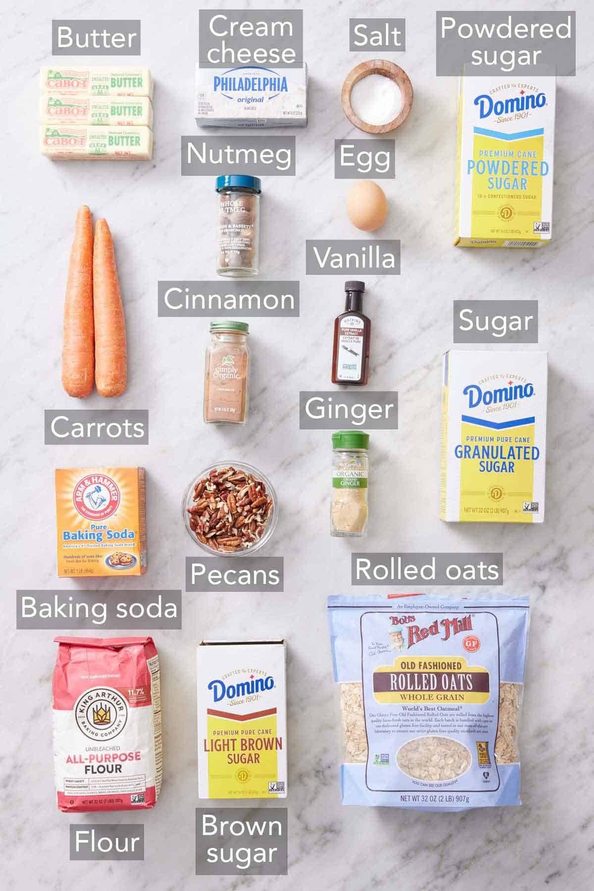 Ingredients needed to make carrot cake cookies.