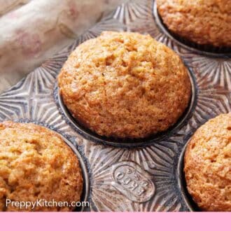 Pinterest graphic of multiple carrot muffins in the muffin tin.