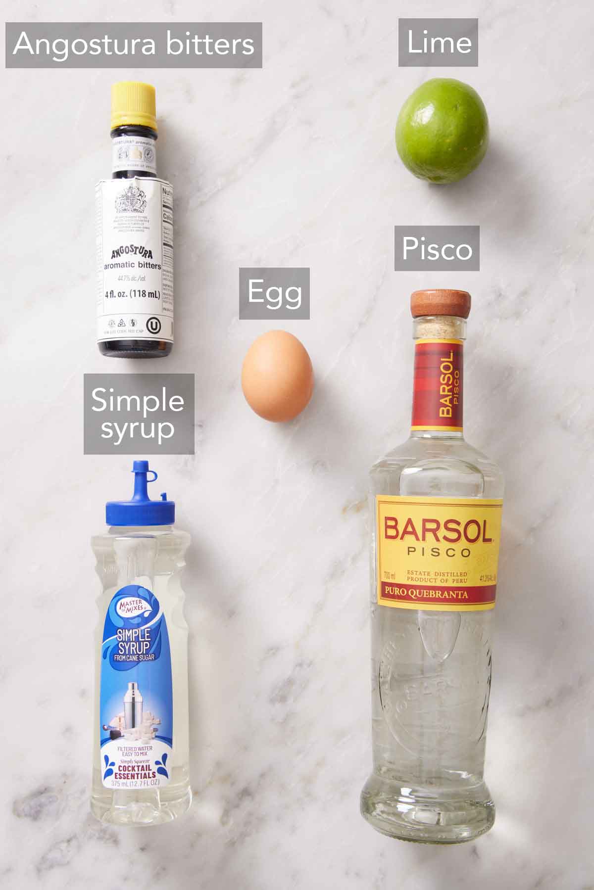 Ingredients for pisco sour cocktails.