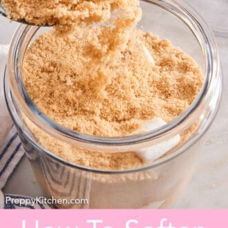 Pinterest graphic of brown sugar poured into a jar.