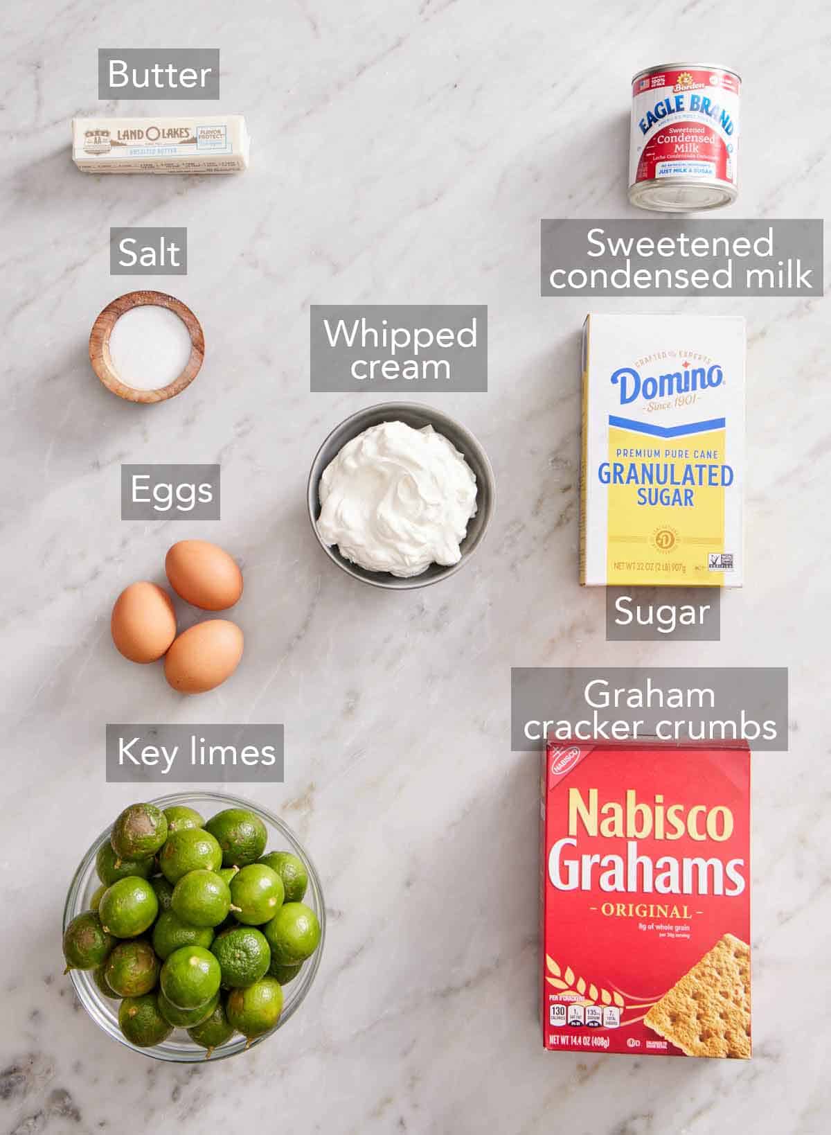 Ingredients needed to make key lime pie bars.