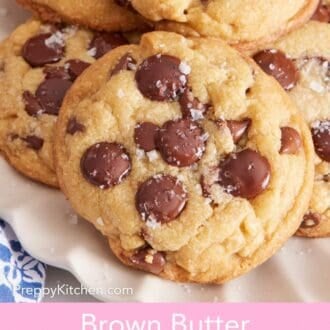 Pinterest graphic showing a close-up of a pile of cookies with a sprinkling of sea salt.