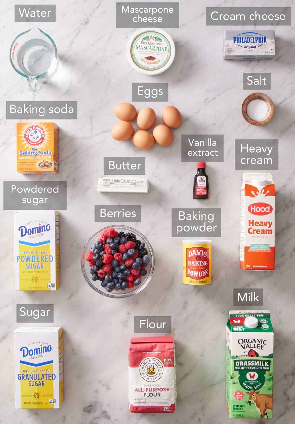 Ingredients needed to make a crepe cake.