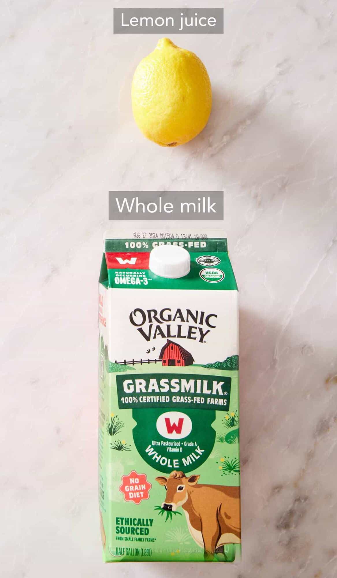 Ingredients needed for how to make buttermilk tutorial.