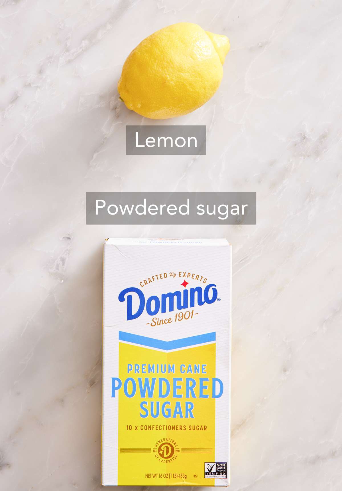 Ingredients needed to make lemon glaze.