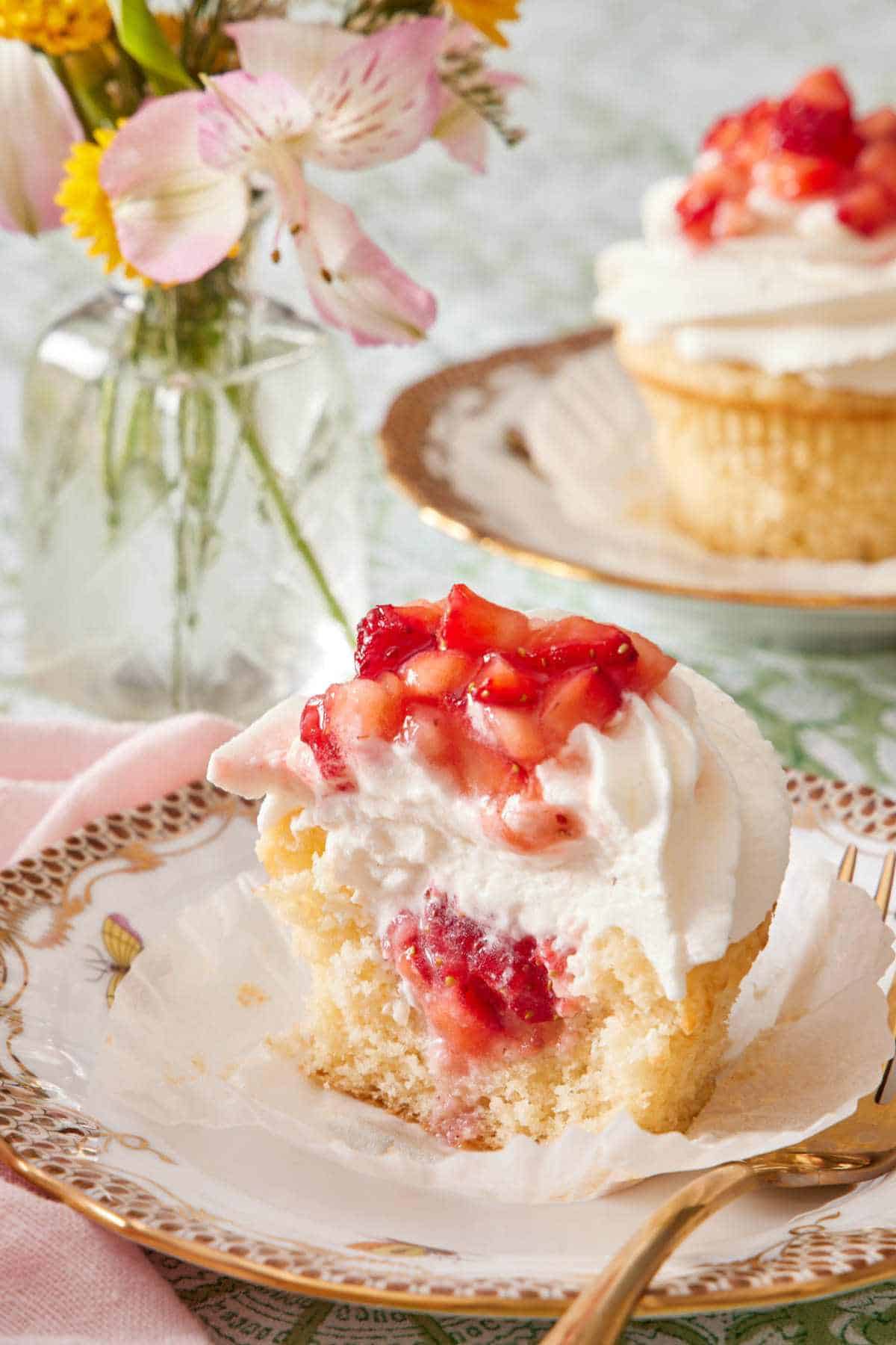 Image showing the inside of a strawberry shortcake cupcake with a berry filling.
