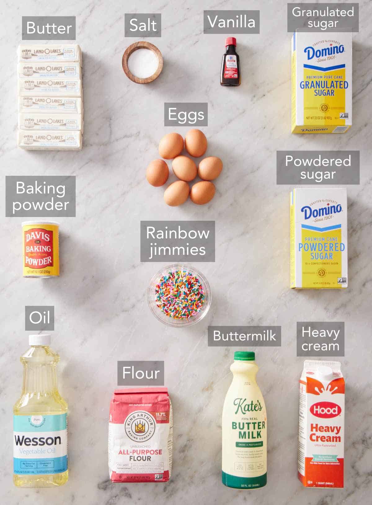 Ingredients for confetti cake.