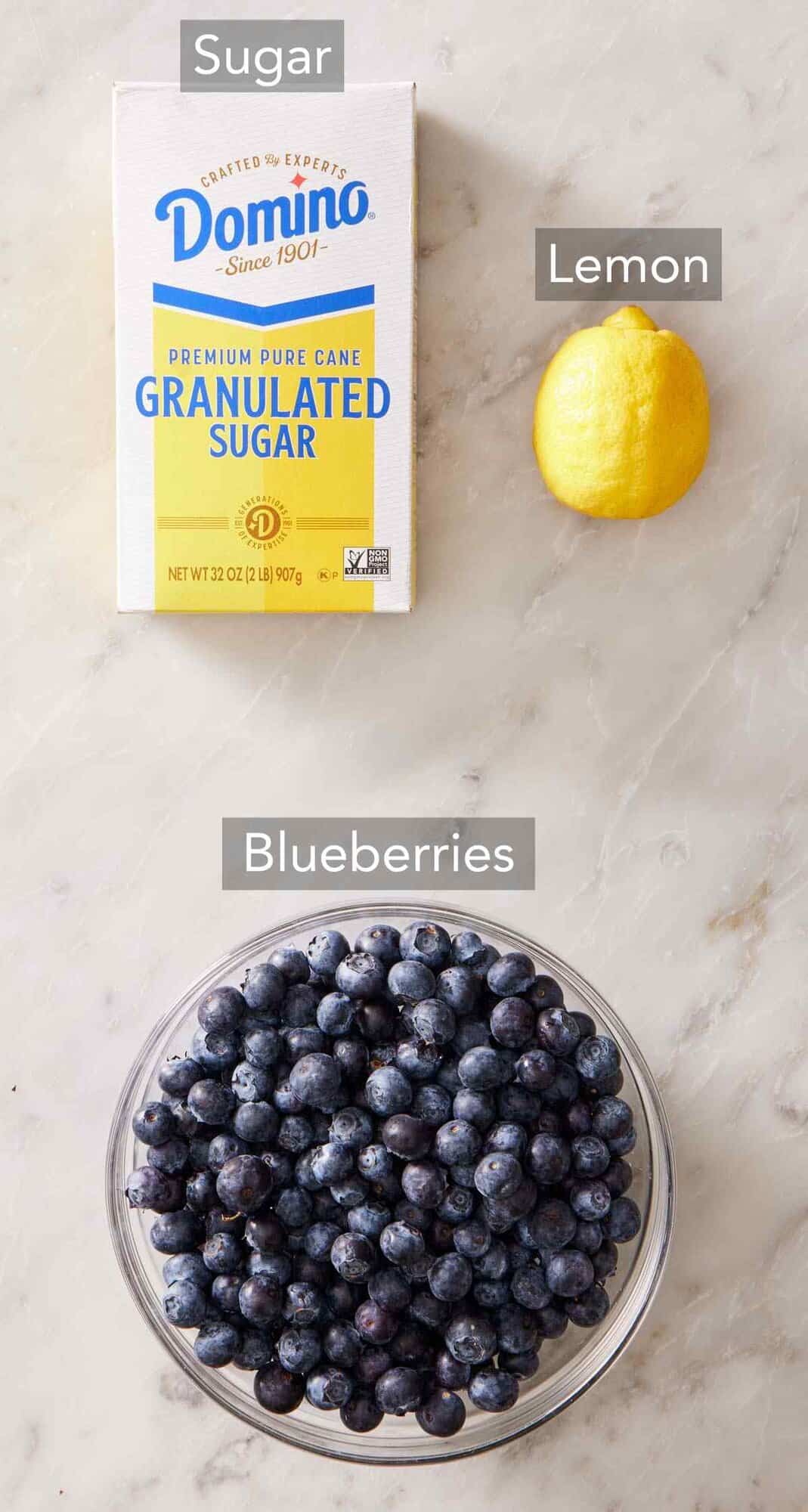 Ingredients for blueberry jam.