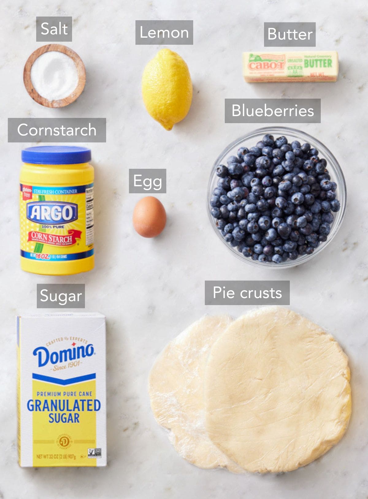 Ingredients for blueberry pie.