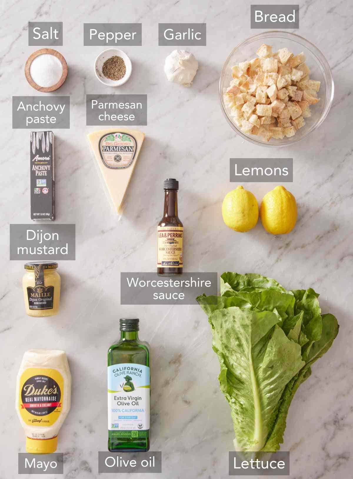 Ingredients for Caesar salad.