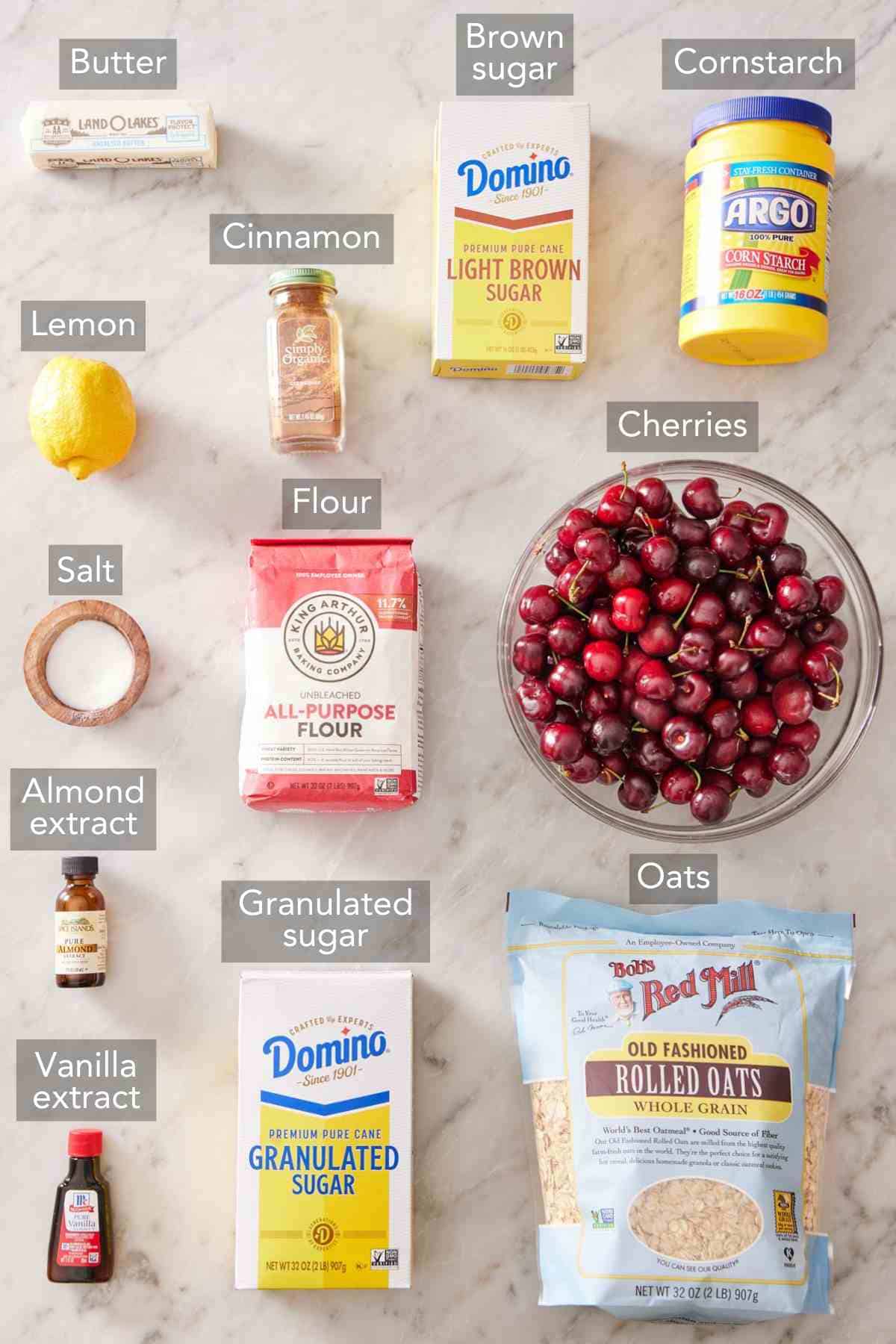 Ingredients for cherry crisp.