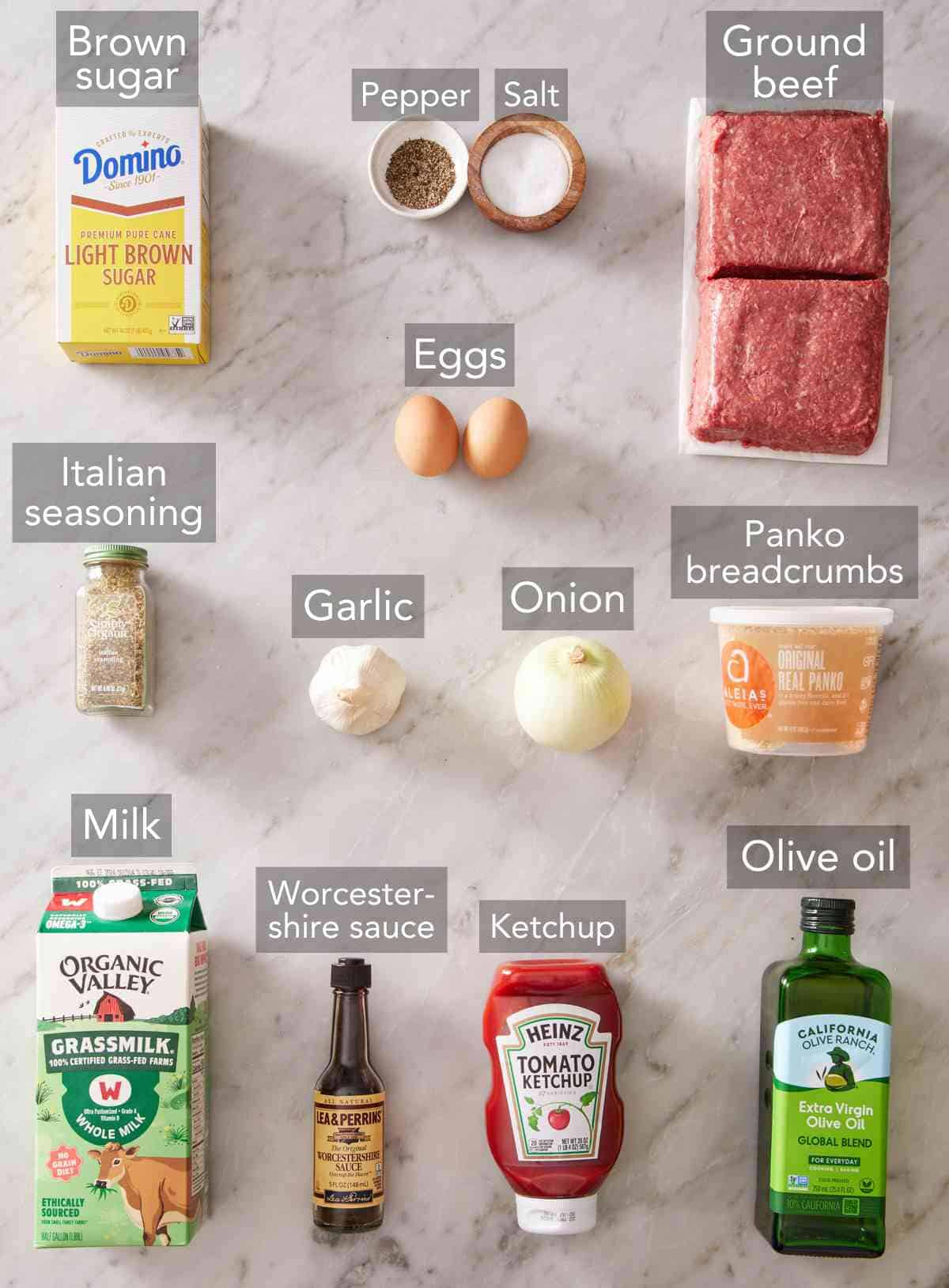 Ingredients for meatloaf.