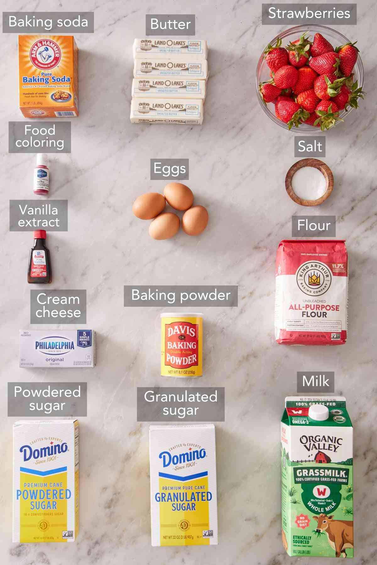 Ingredients for strawberry cake.