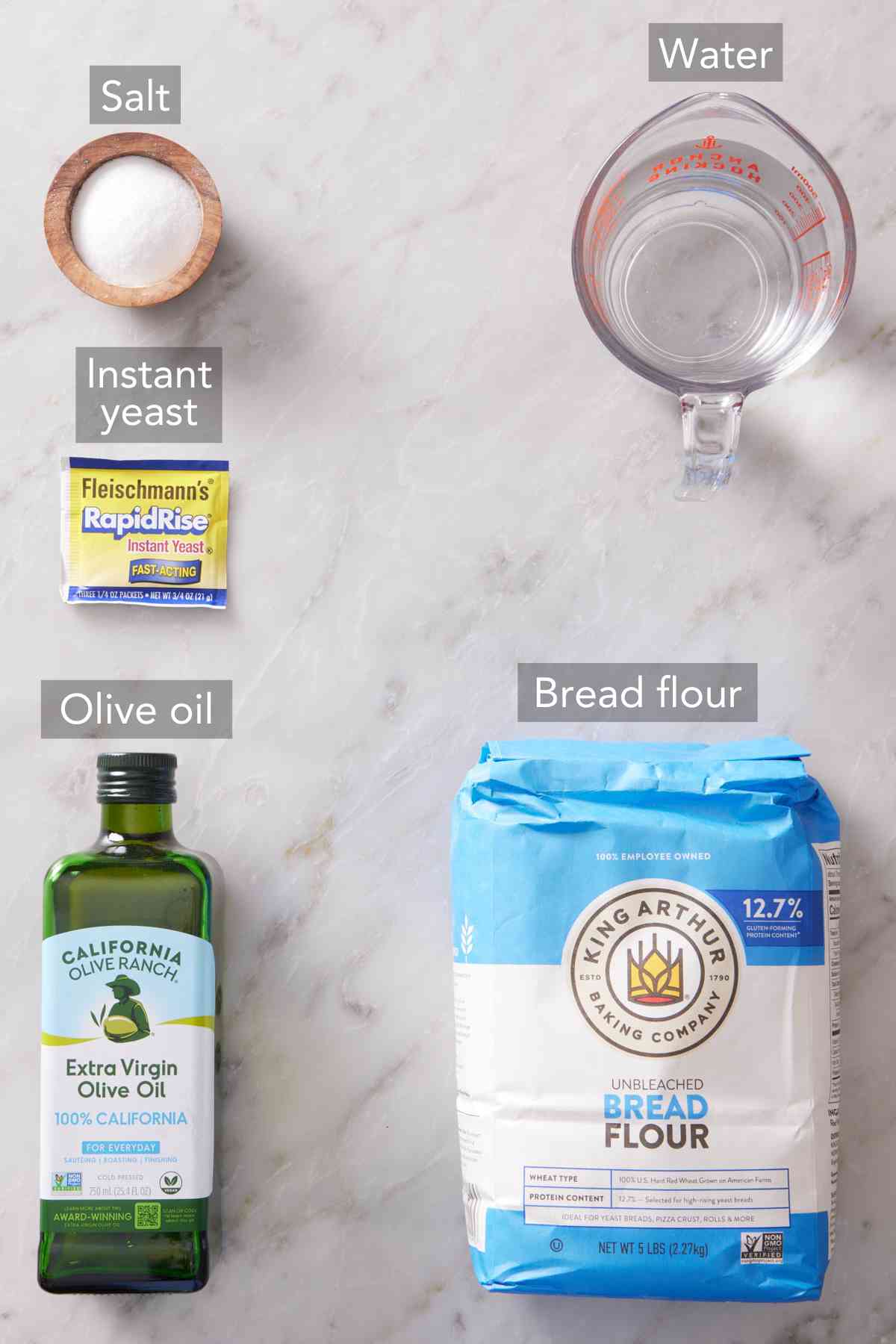 Ingredients for ciabatta bread.