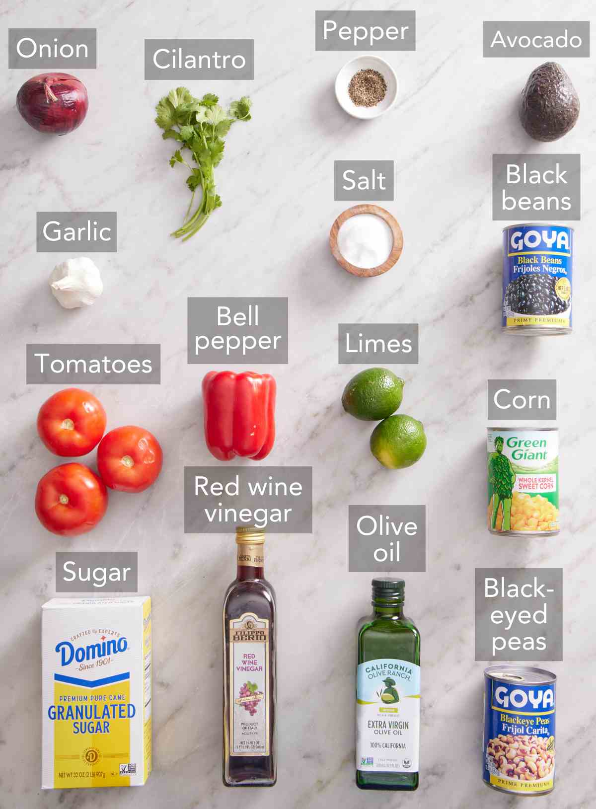 Ingredients for cowboy caviar.