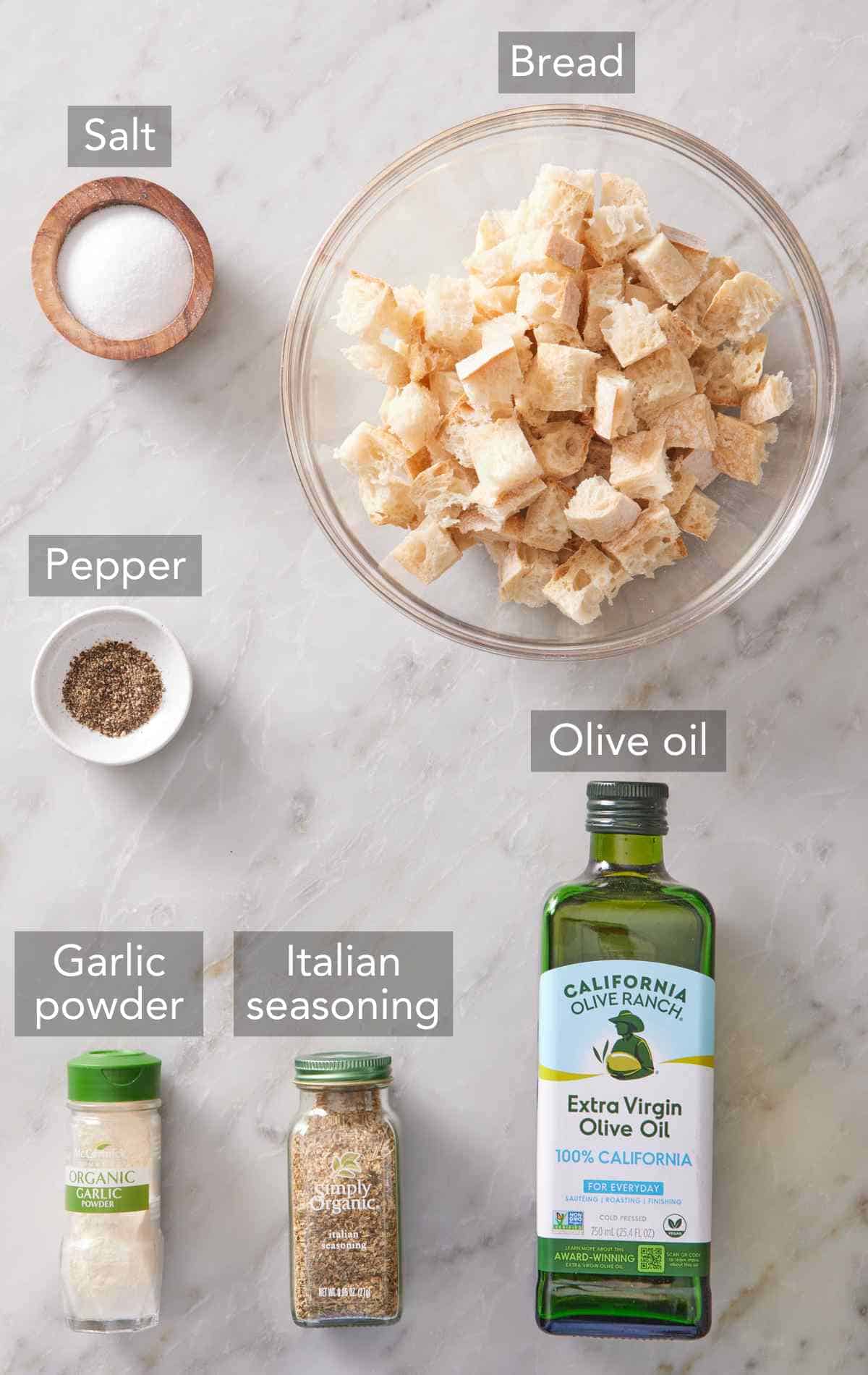 Ingredients for croutons recipe.