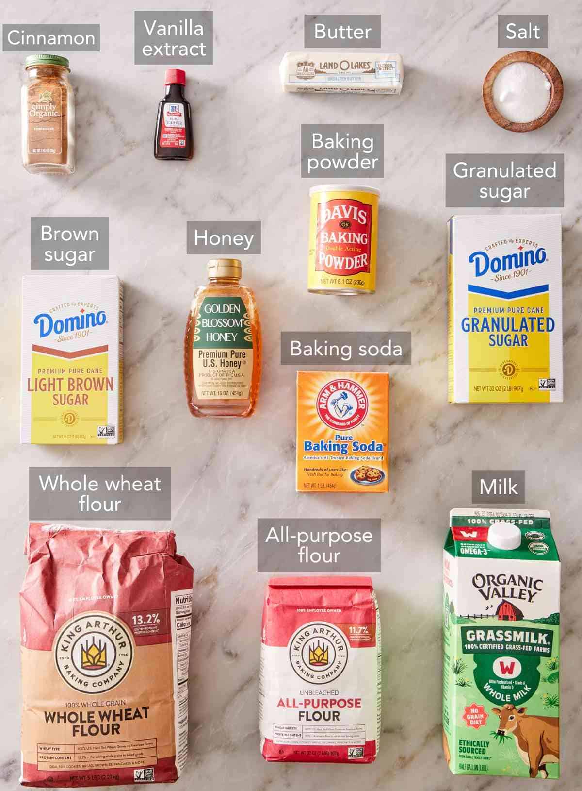 Ingredients to make graham crackers.