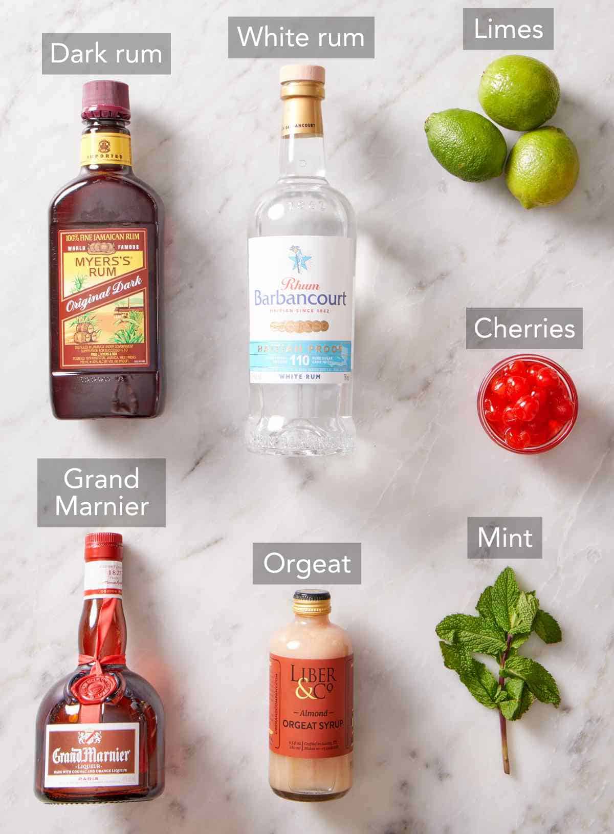 Ingredients for mai tai recipe.