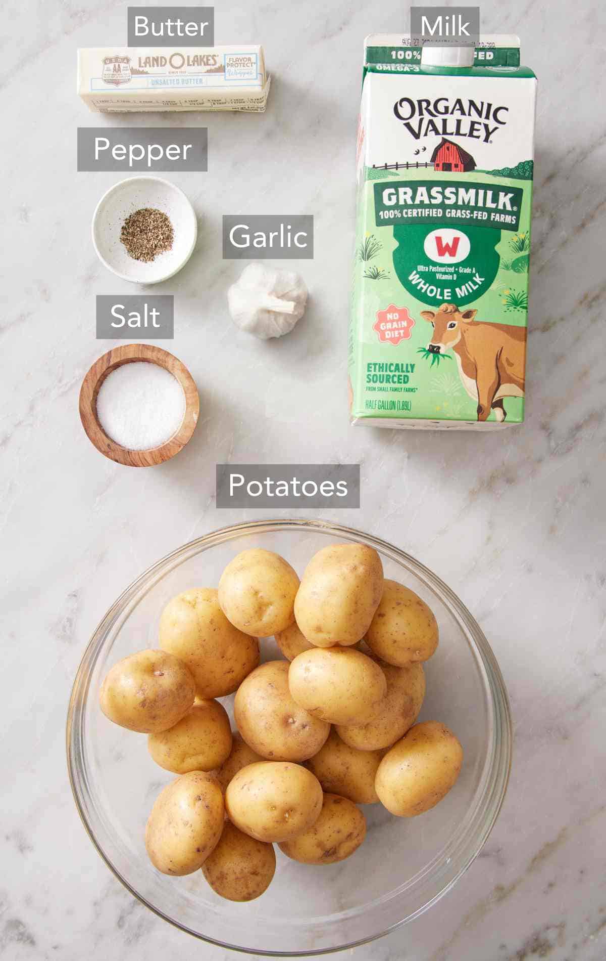 Ingredients for mashed potatoes.
