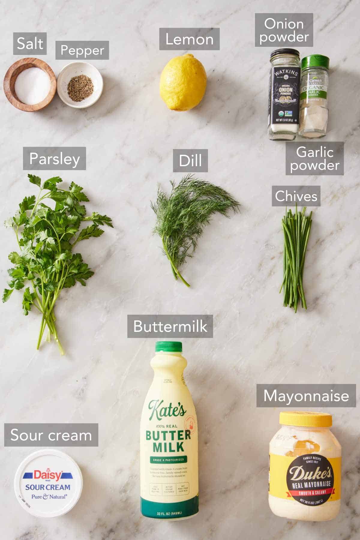 Ingredients for ranch dressing.