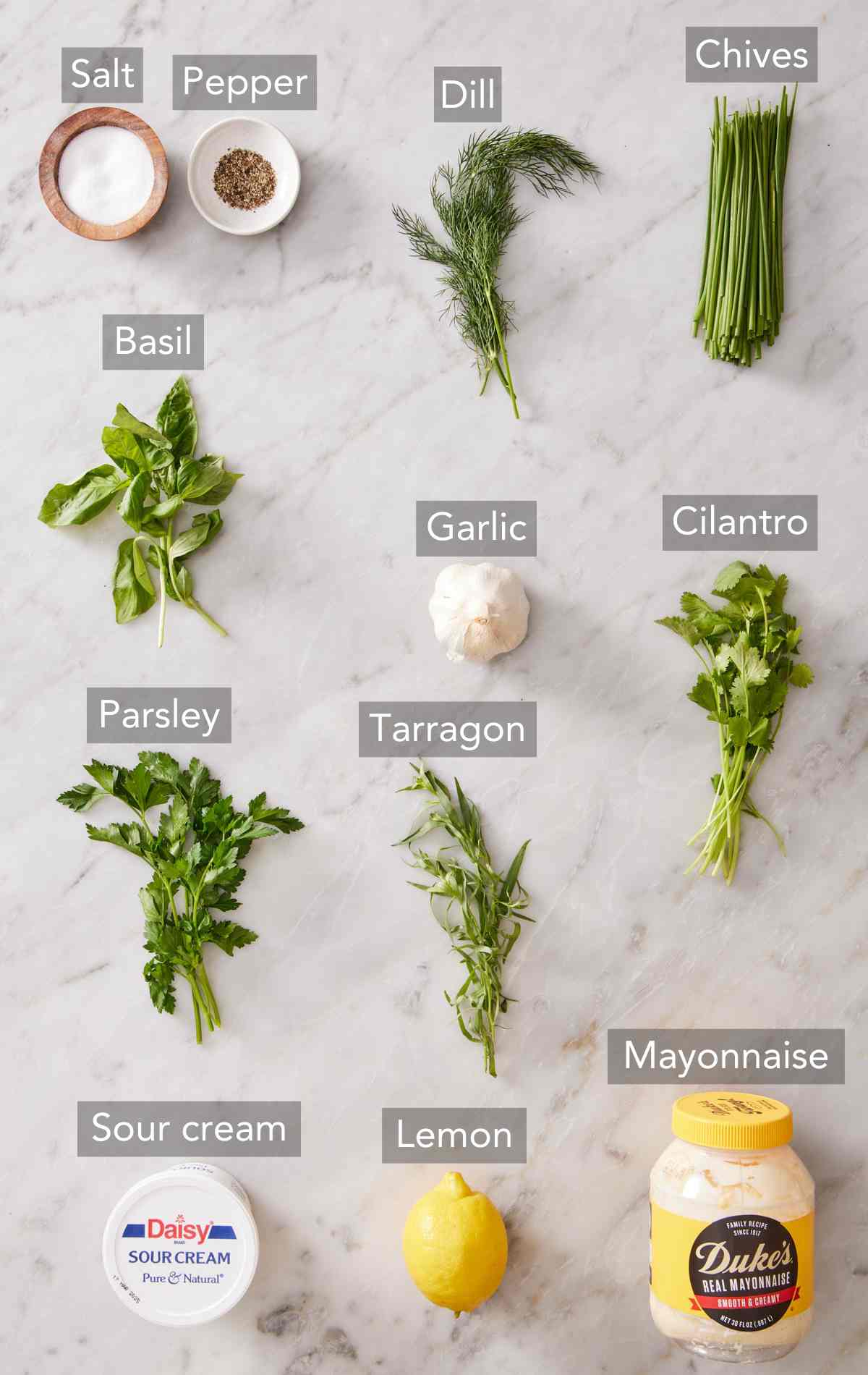 Ingredients for green goddess dressing.