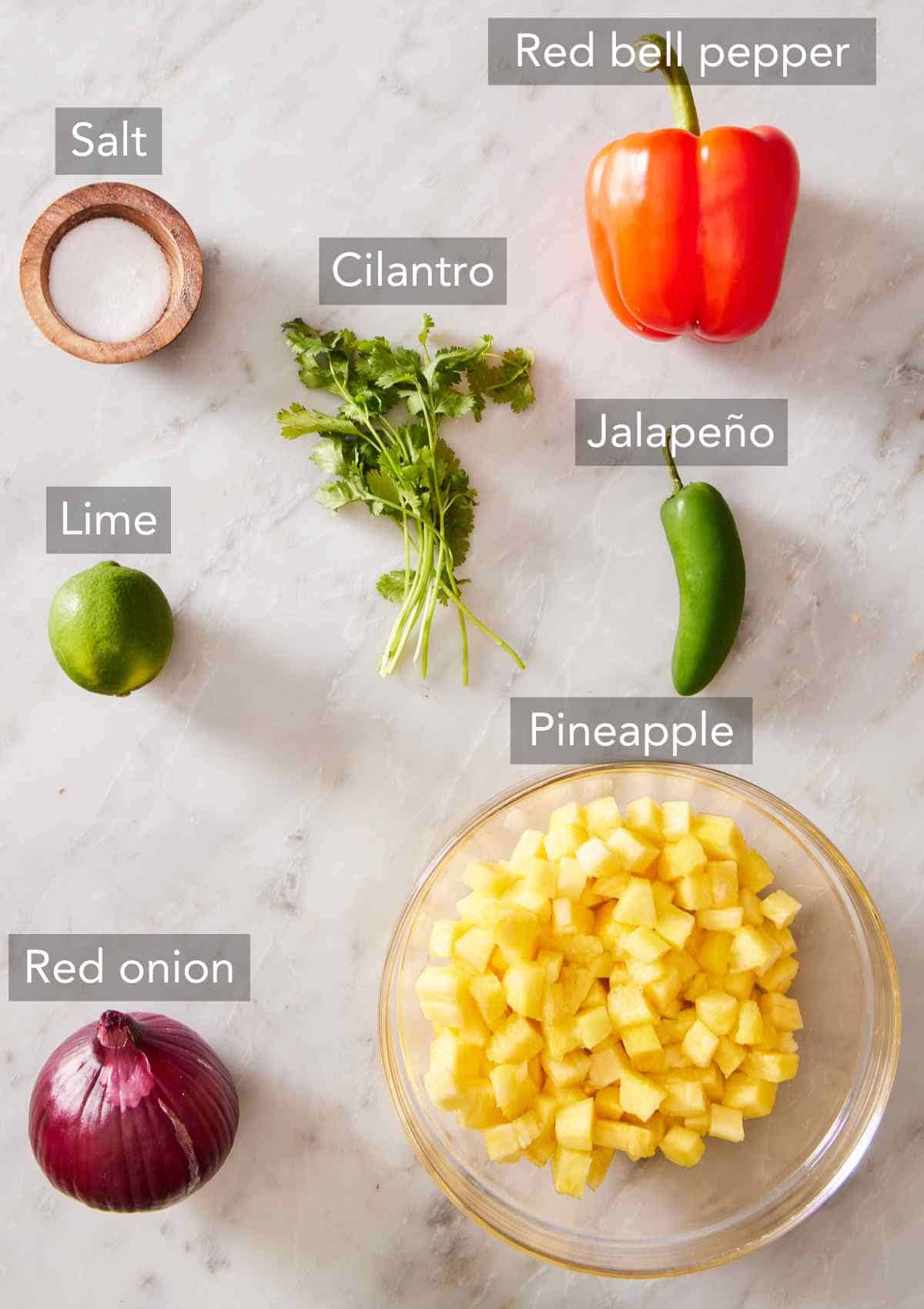 Ingredients for pineapple salsa recipe.