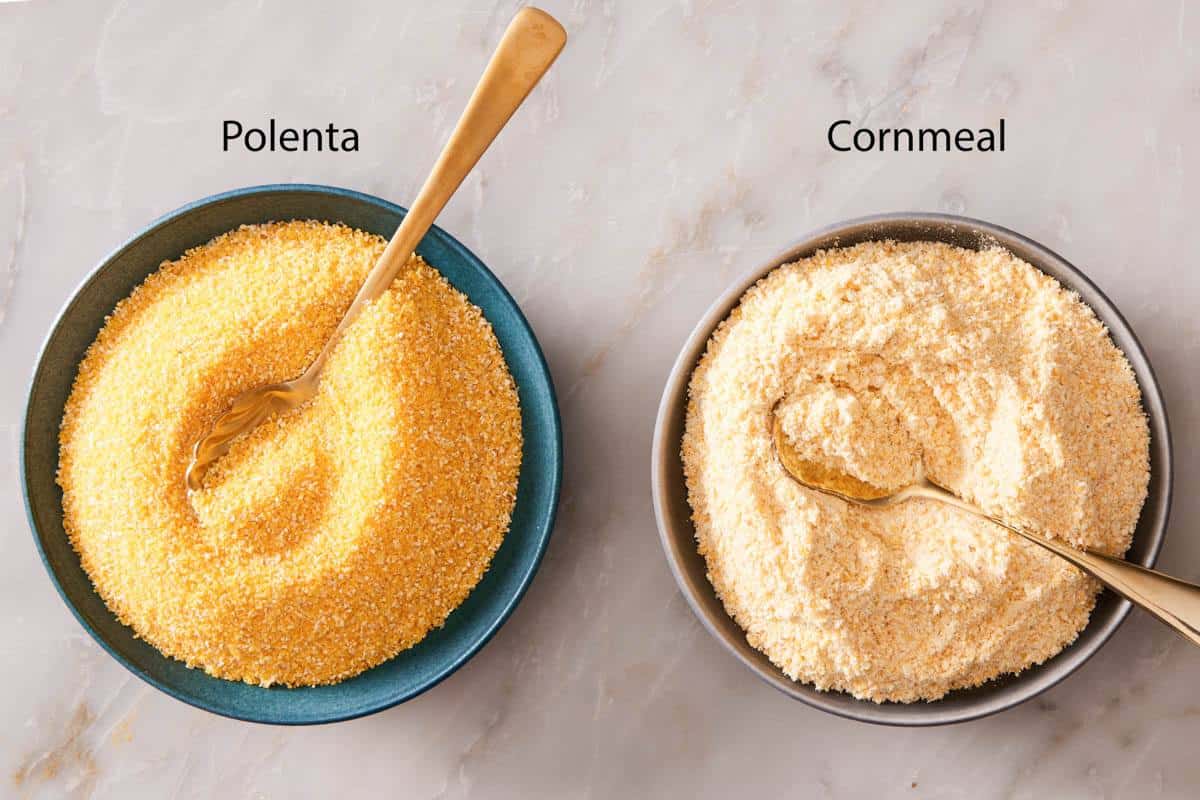 Image showing a comparison of polenta and cornmeal.