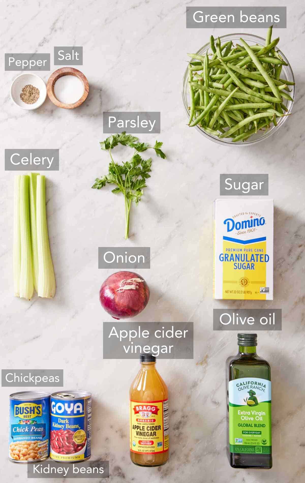 Ingredients for three bean salad.