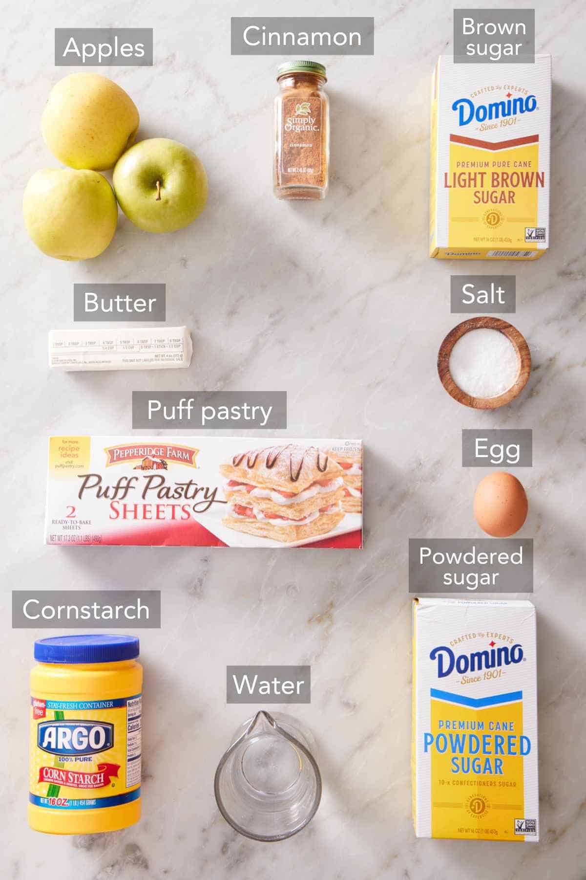 Ingredients for apple turnovers.