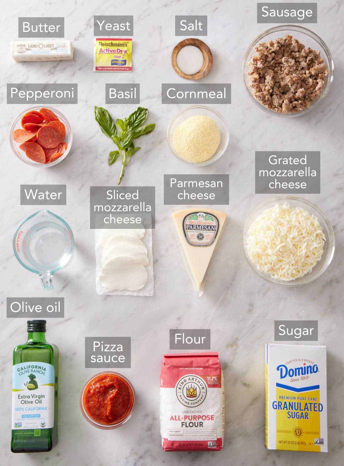 Ingredients for deep dish pizza.