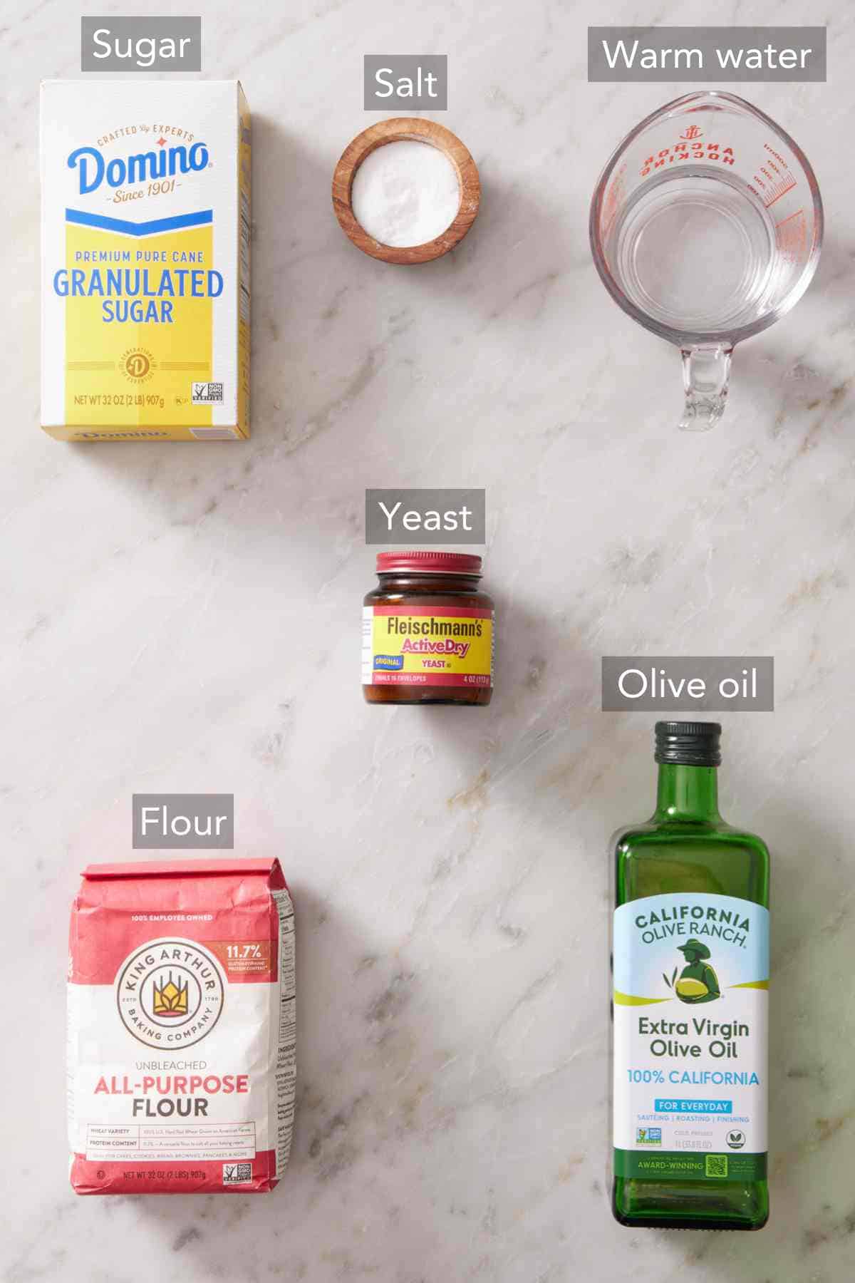 Ingredients for pizza dough.