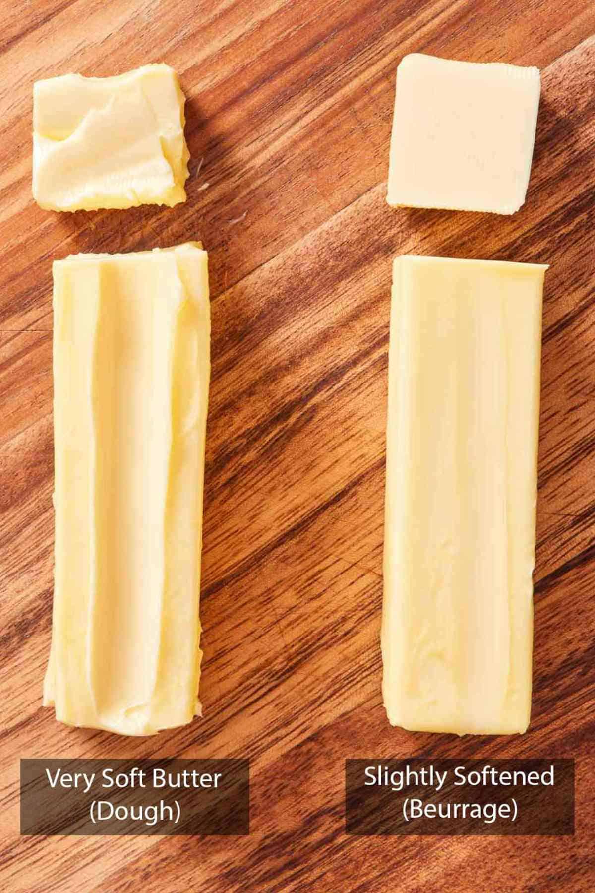 Comparison image showing very soft versus slightly soft butter.