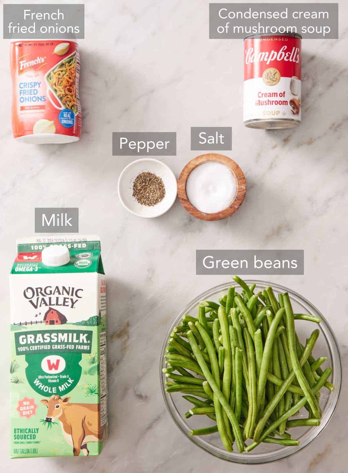 Ingredients for green bean casserole.