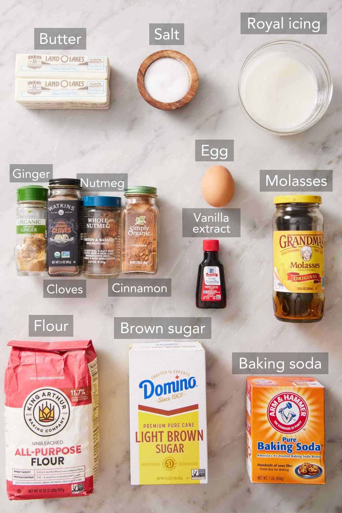 Ingredients for gingerbread cookies.