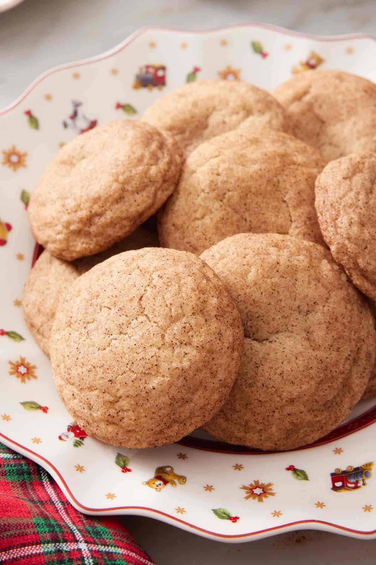 Close-up of a festive bowl full of snickerdoodles.