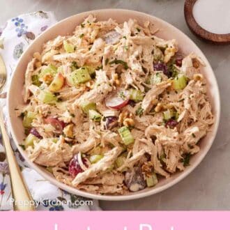 Pinterest graphic of Instant Pot shredded chicken salad.