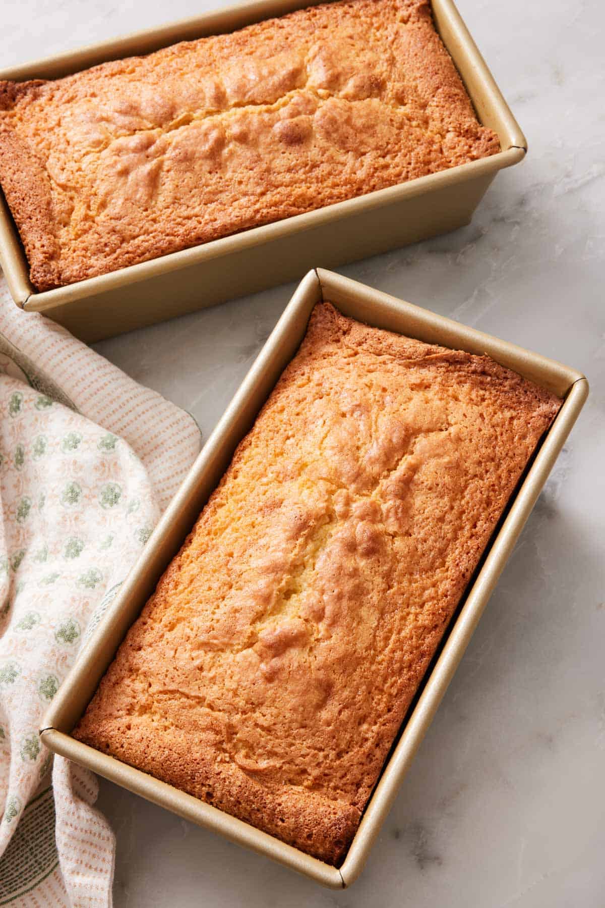 Sour cream pound cake in two loaf pans.