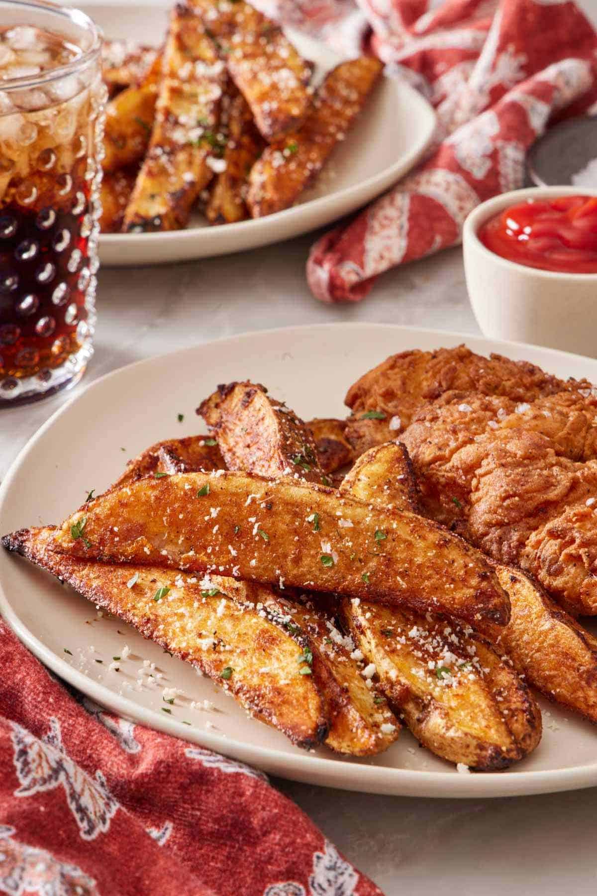 Close up of easy baked potato wedges.