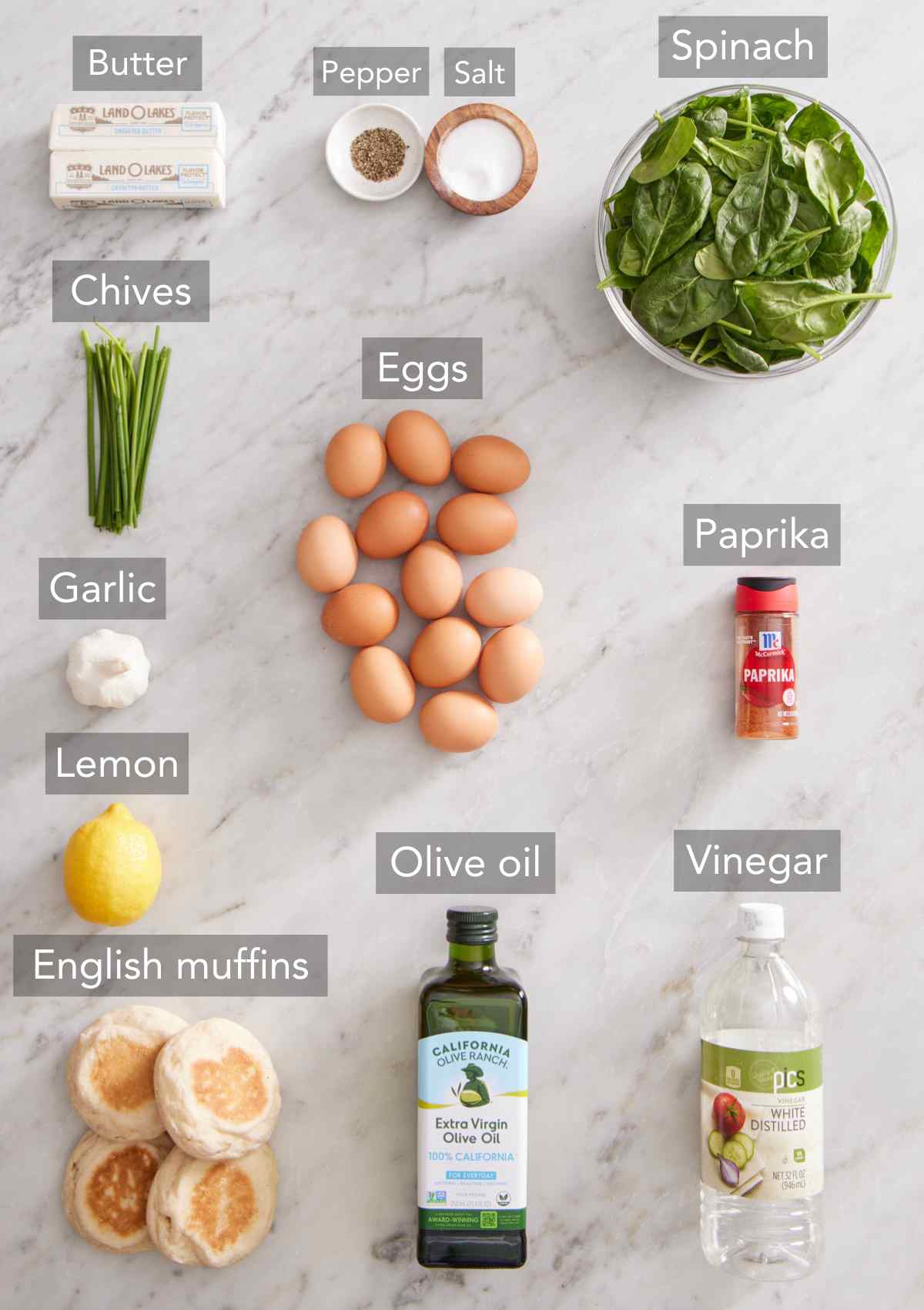 Ingredients for eggs Florentine.