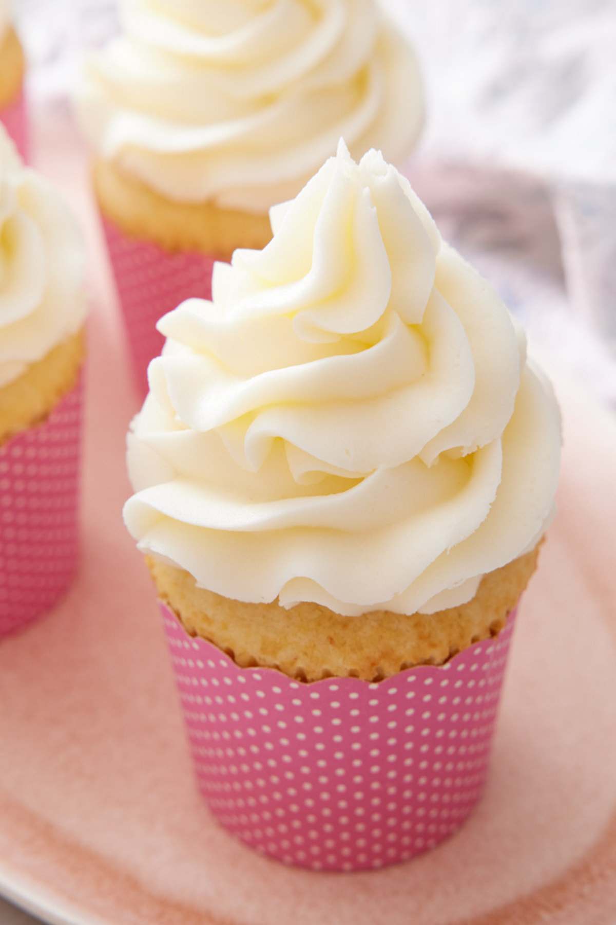 Close-up of a vanilla cupcake.