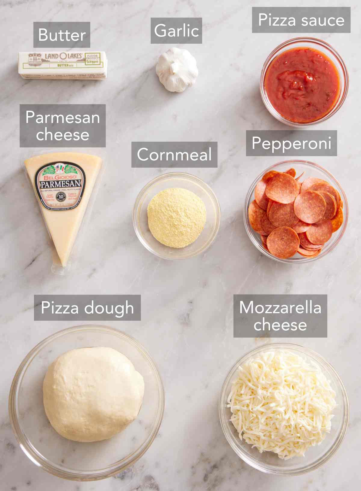 Ingredients for homemade pizza rolls.