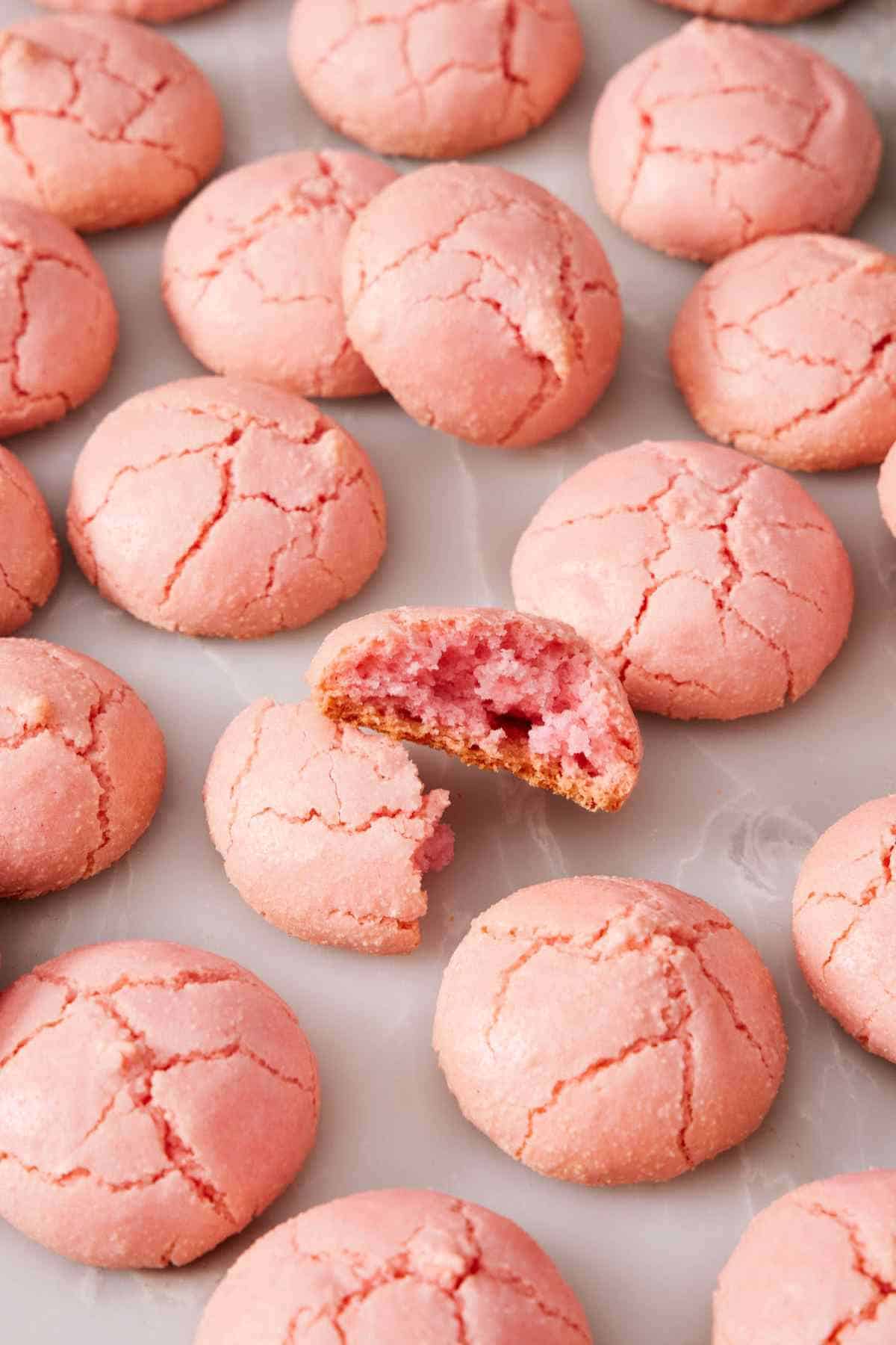 Several overbaked macaron shells made with oily almond flour.