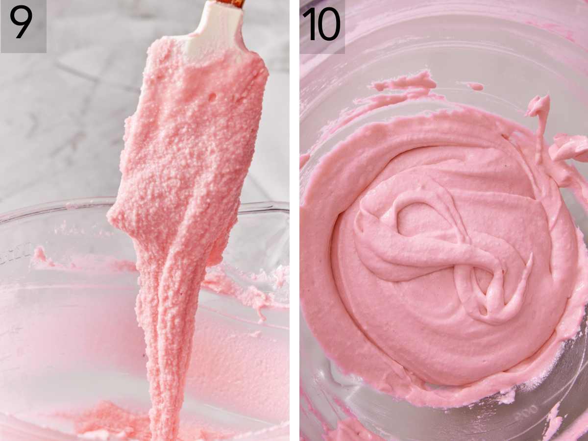 Set of two images showing the batter consistency, and the figure 8 test.