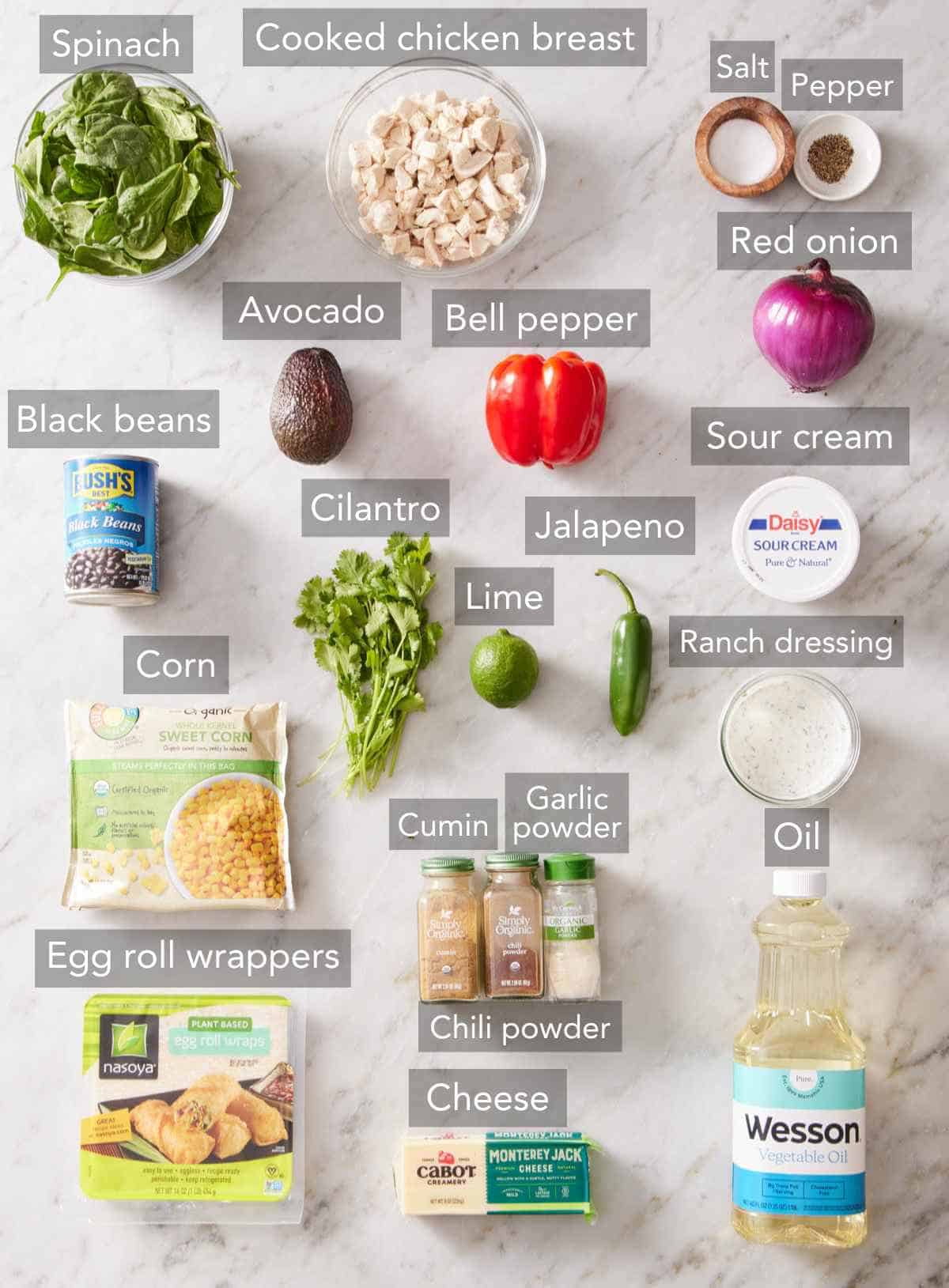 Ingredients for southwest egg rolls.