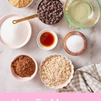 Pinterest graphic showing overhead shot of various common ingredients like oats and sugar.