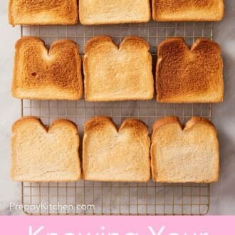 Pinterest graphic showing overhead shot of slices of bread toasted in the oven.